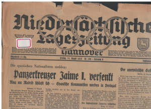 3. und 14. August, Olympia 1936  (1 St.) Niedersächsische Tageszeitung Stadtausgabe1936